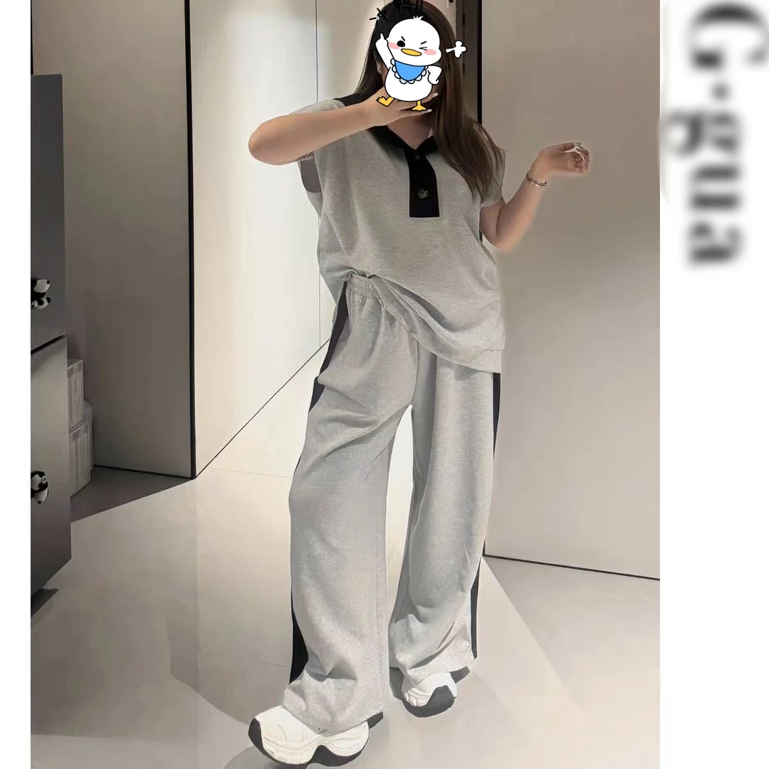大码微胖宽松卫衣卫裤套装夏季短袖长裤休闲两件套9213#