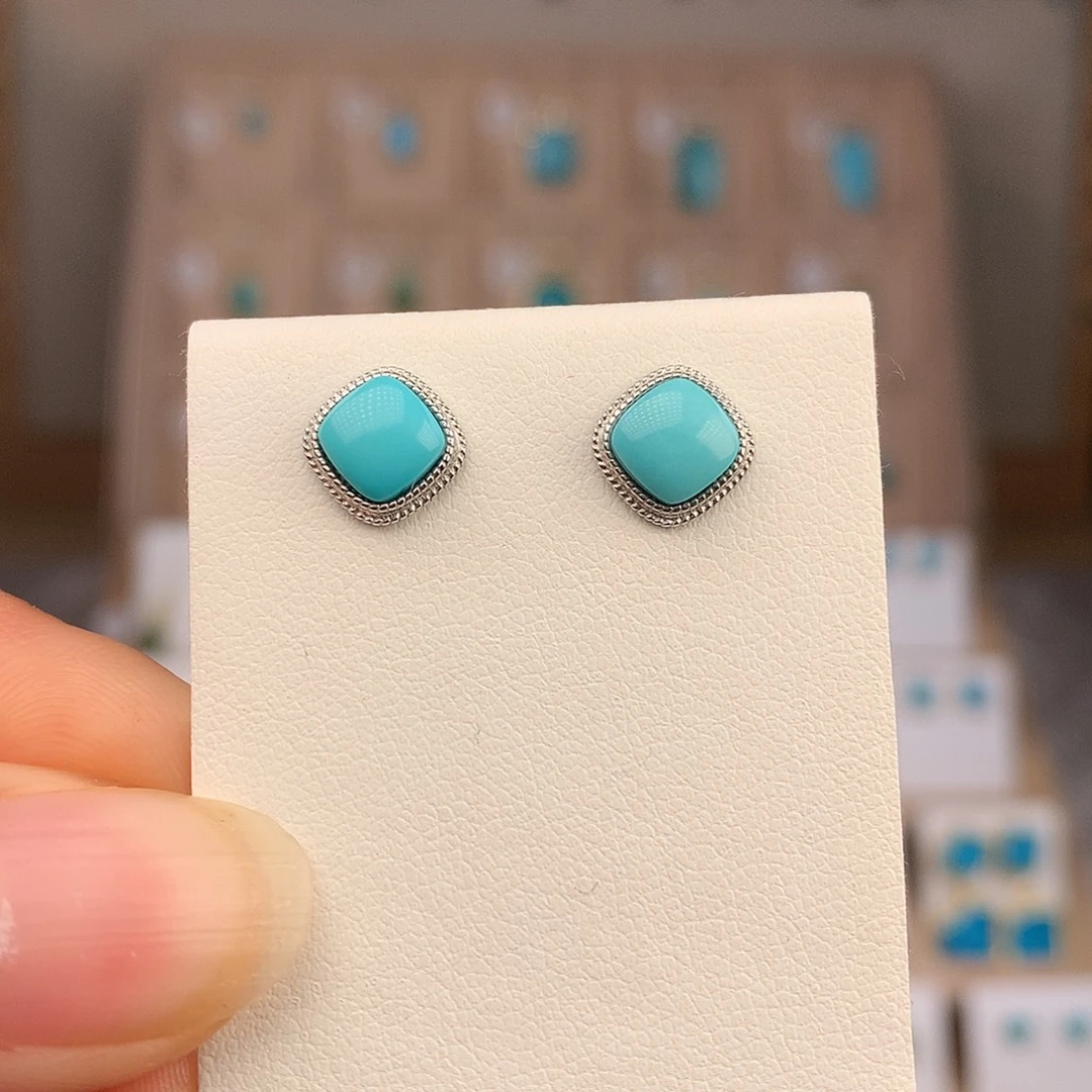 绿松石银S925镶嵌耳饰