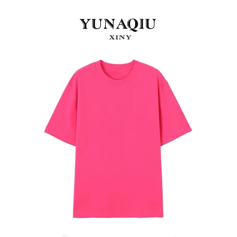 YUNAQIU-火龙果上衣女夏休闲宽松男圆领纯棉重工百搭短袖-7801