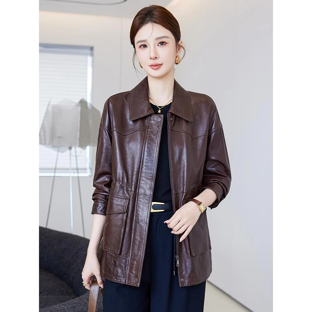 紫雨琪海宁真皮皮衣女中长款羽绒服2025新款油蜡绵羊皮风衣休闲显