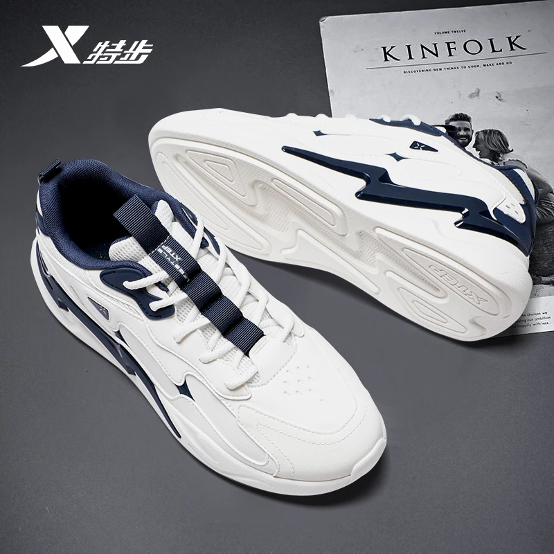 特步男鞋防滑运动鞋2025新款防水休闲鞋子男款皮面轻便减震跑步鞋