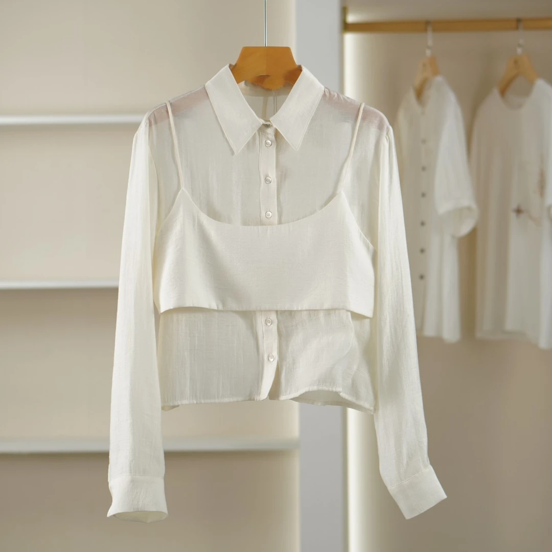 麦迪尚品【K】50428410莱赛尔天丝两件套衬衫套装春季品牌撤柜