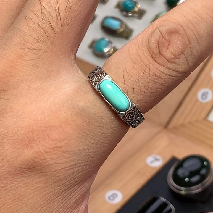 丑***批银S925镶嵌绿松石戒指