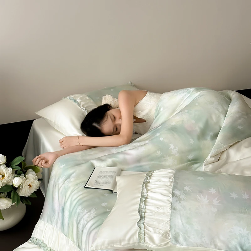 法式印花60S兰精天丝床单四件套冰丝凉感夏季新款被套罩裸睡床品