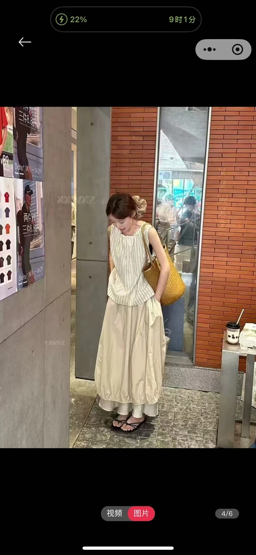 Peach自制 ”起风了“韩系松紧腰双层花苞设计蓬蓬半身裙