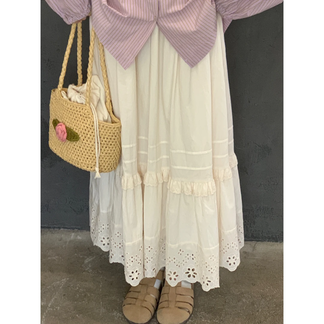 小冰涡 韩版百搭蕾丝花边高腰半身裙