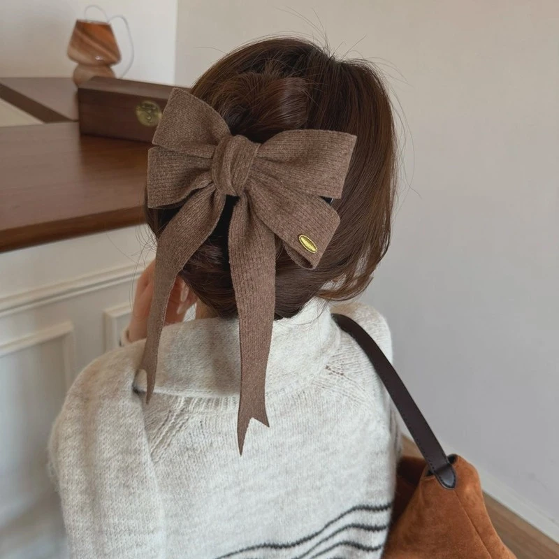 法式蝴蝶结飘带鸭嘴夹女2025新款发夹后脑勺顶夹半扎发马尾夹头饰