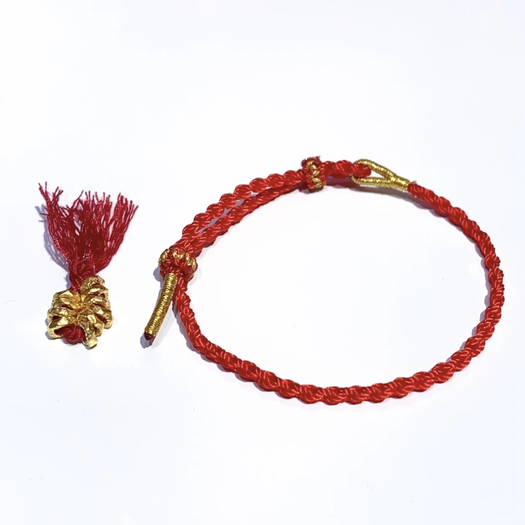 足金999黄金【錾盘缠】10颗转运珠腰缠万贯故宫色红色手绳过年送礼