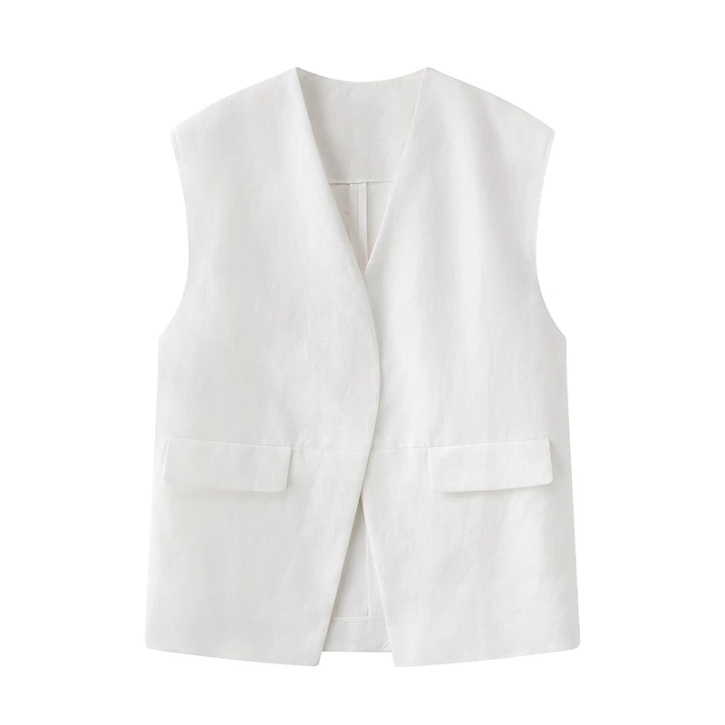 艾诺丝法式卡其西装马甲暗扣女装女士夏季休闲纯色女马夹上衣1511