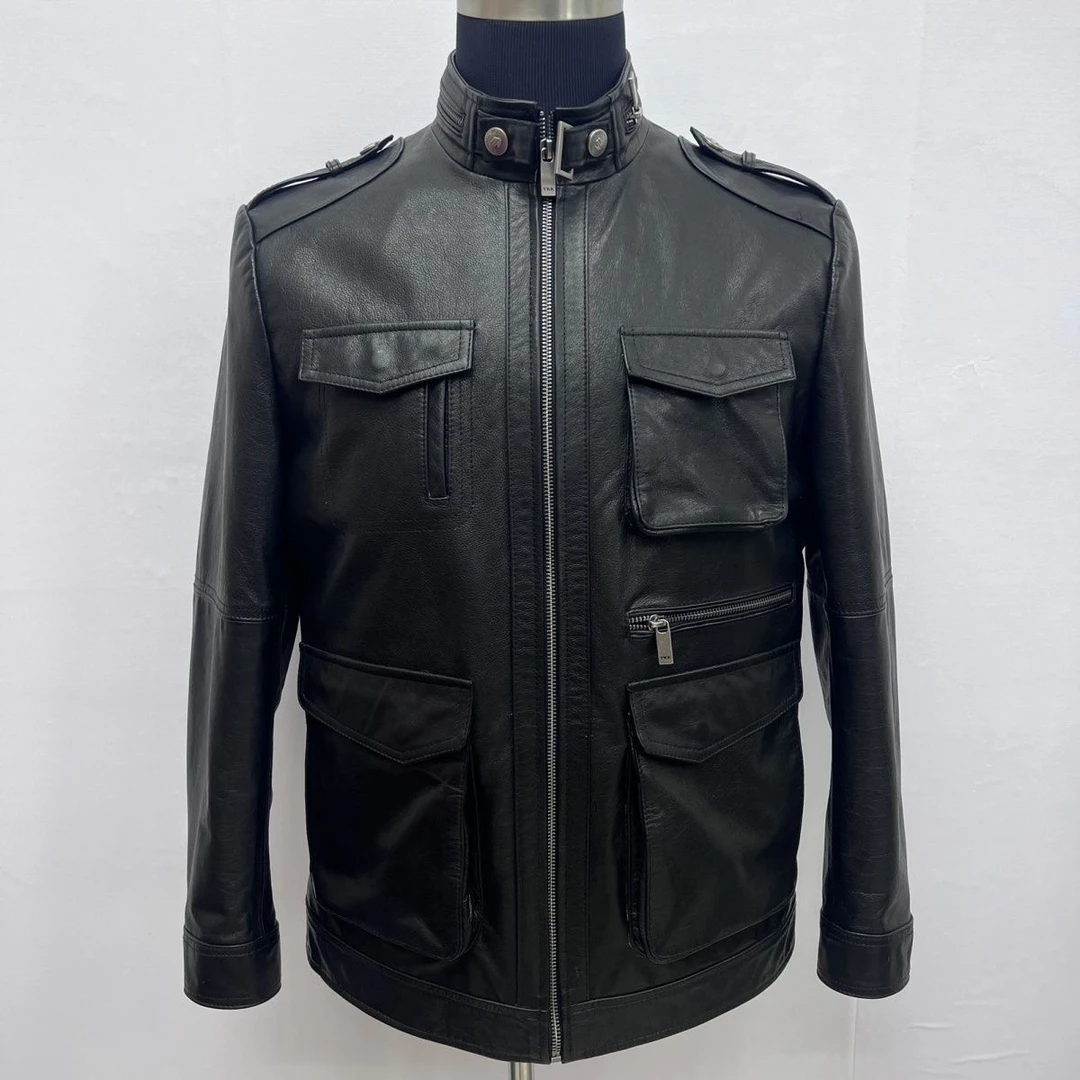 春秋男款真皮头层牛皮油蜡休闲百搭黑色立领夹克