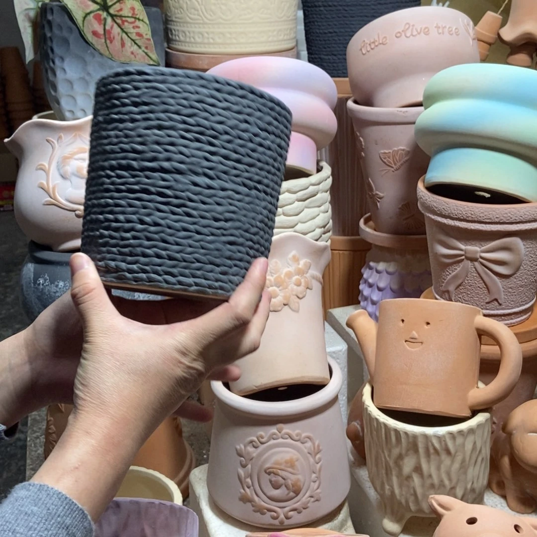 14×13黑色麻绳盆 粗陶1个