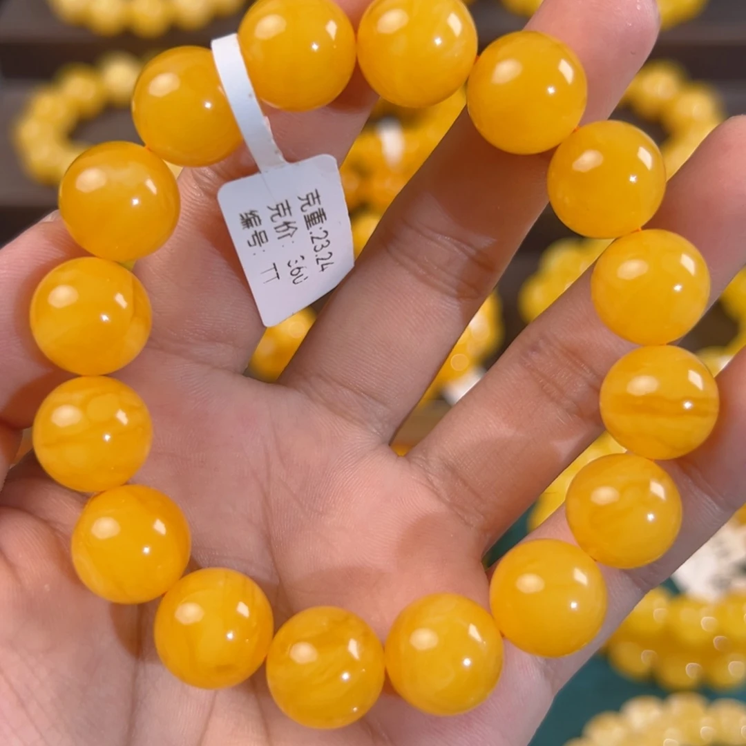 琥珀未镶嵌手链23.24g焦皮同料圆珠13mm tt
