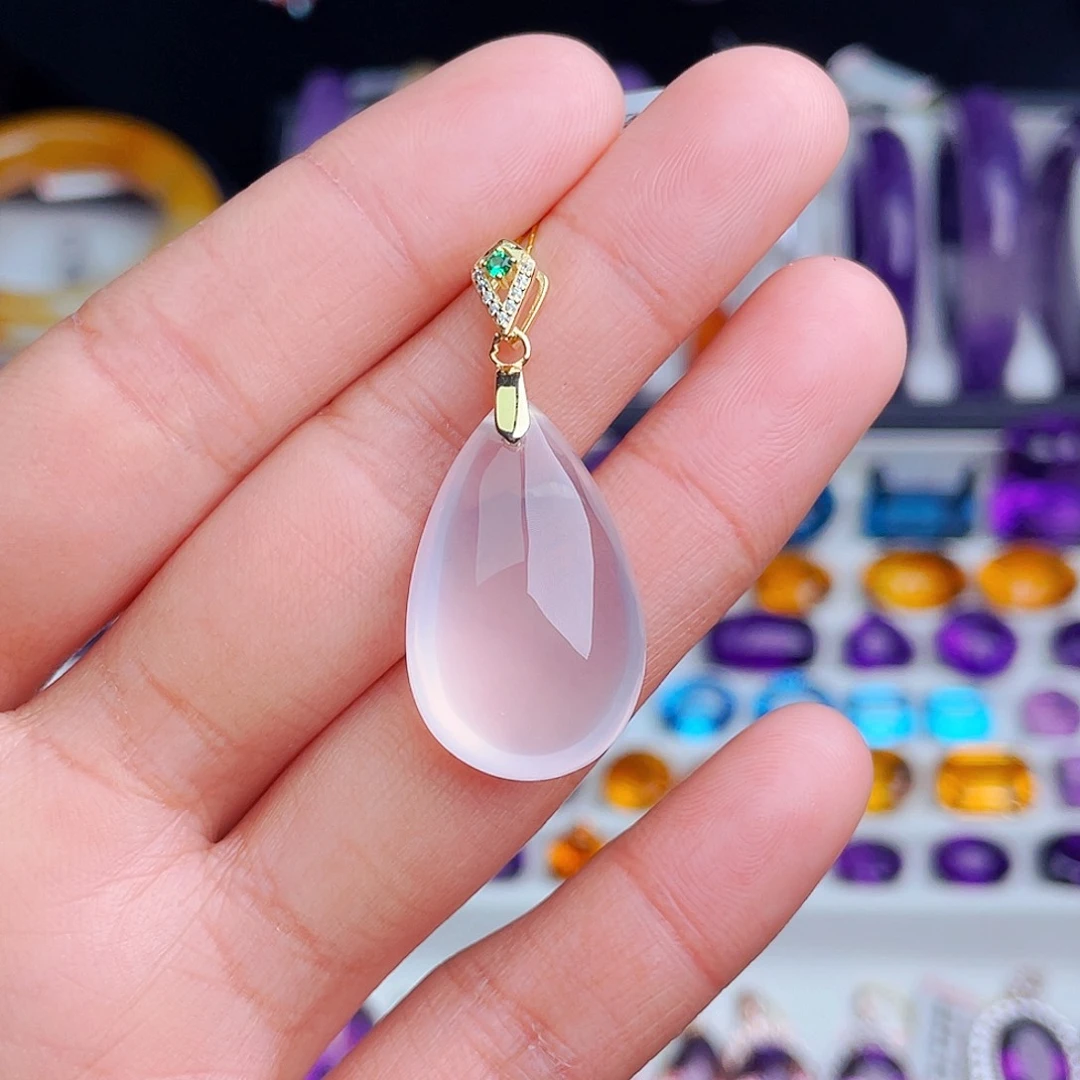 颈饰银S925镶嵌芙蓉石天然保真