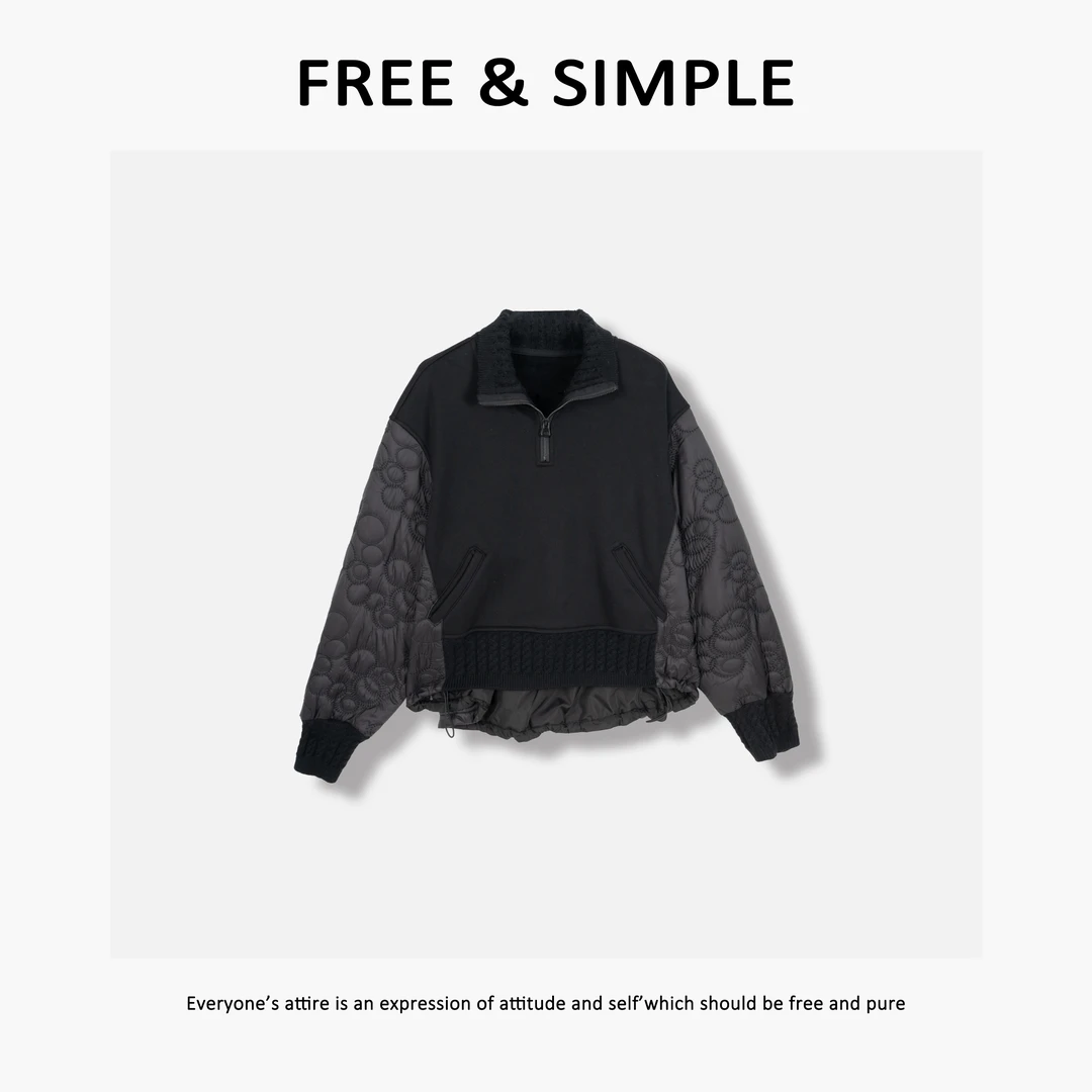 Free&Simple-'北方的冬‘秋冬款时尚极简感手袖立领拼接卫衣-85170