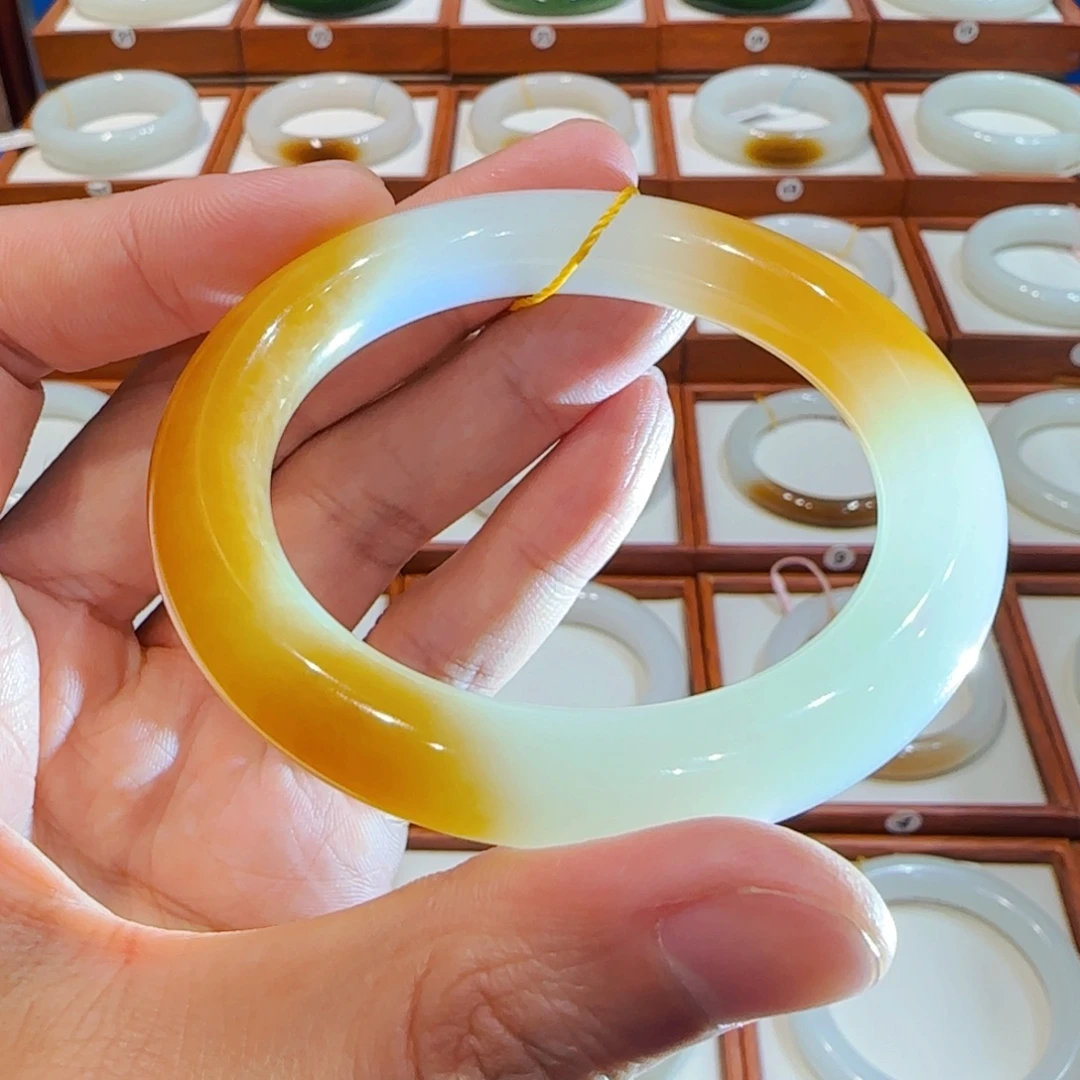 和田玉未镶嵌手镯且末胖圆双口糖53 54 55