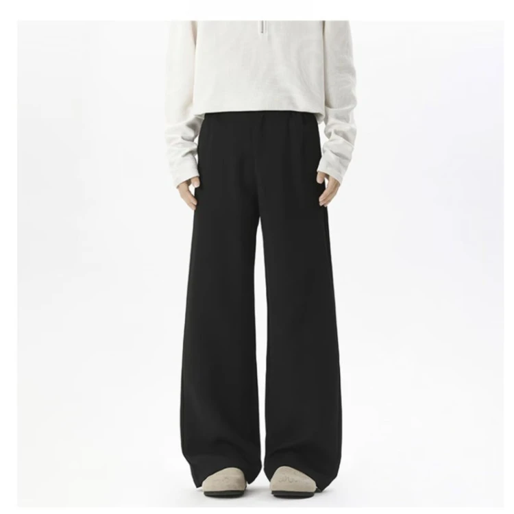 美式垂感黑色直筒裤子男款秋季弯刀微喇西裤高级感加绒休闲西装裤