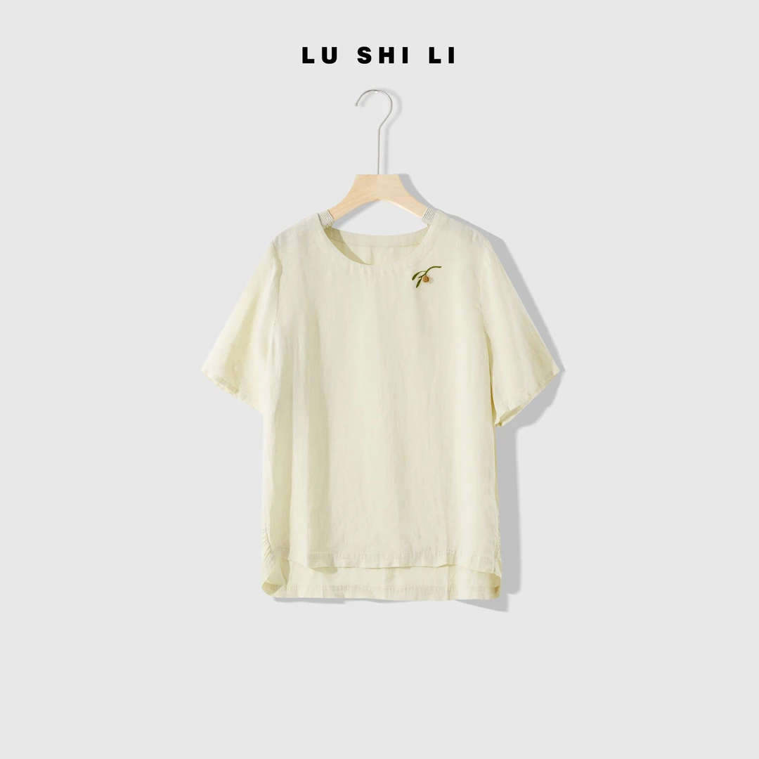 大宁女装  100%汉麻/简约高定设计师款刺绣圆领百搭上衣89121