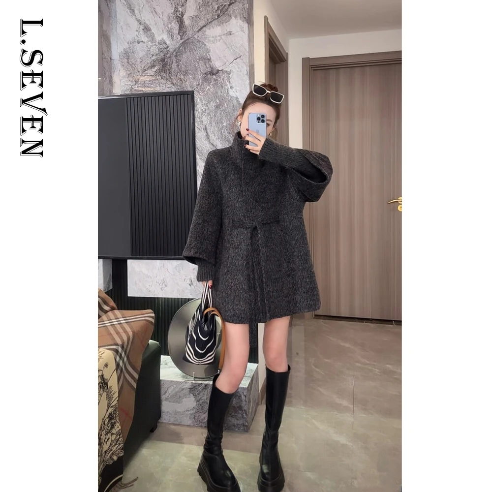 2025秋冬新款苏立羊毛大衣中长款直下摆女立领毛呢外套加厚百搭