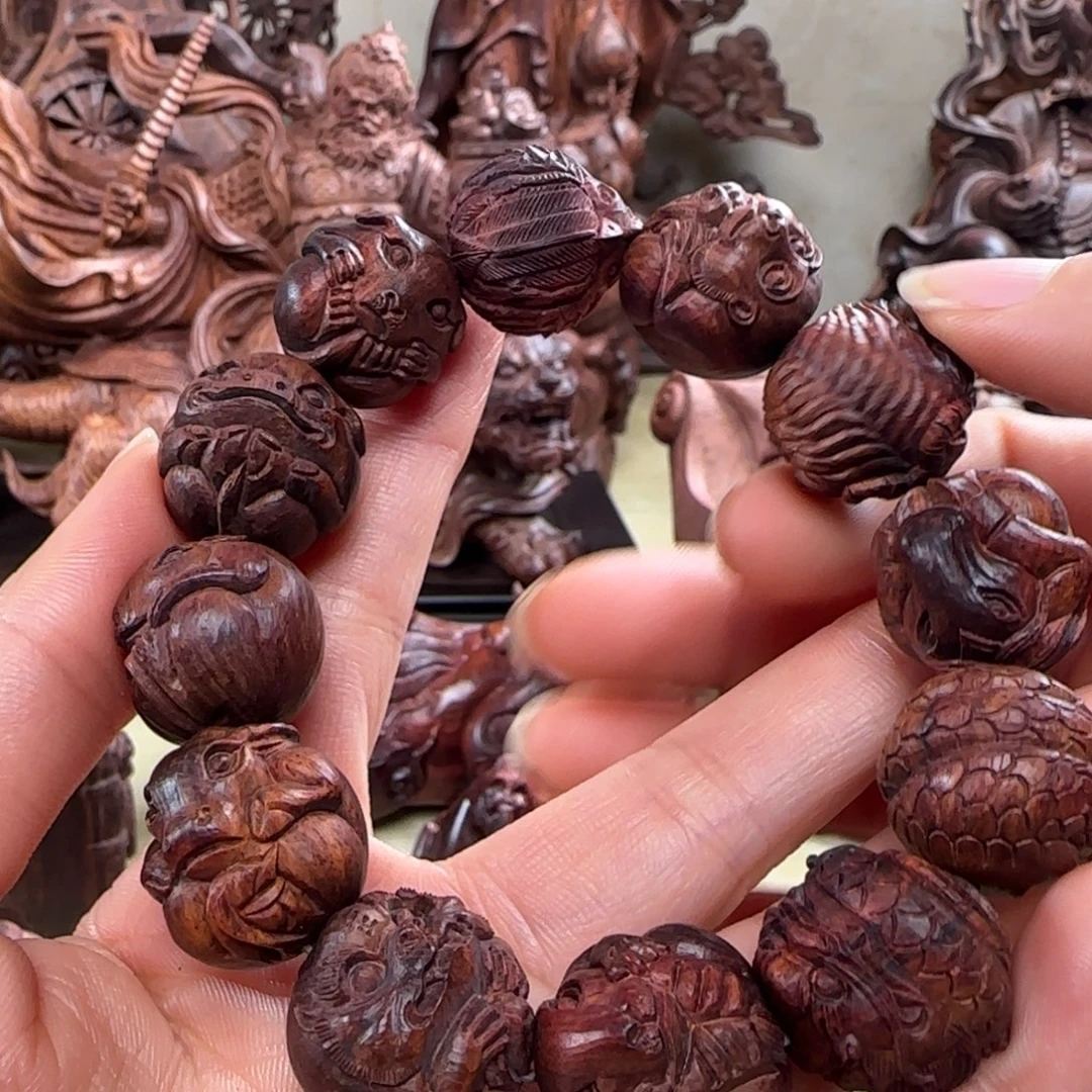 春***蚕黄花梨/降香黄檀把件十二生肖 雕刻珠
