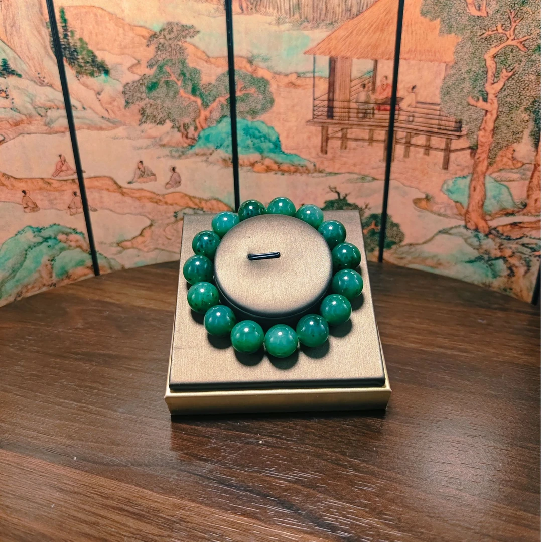 A和田玉碧玉圆珠手串（卡13）0068