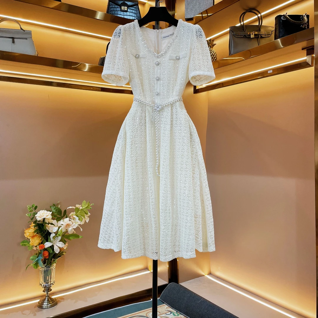 【奶杏初颜】[晖晖]轻奢设计师款优雅气质修身时尚收腰连衣裙-86521