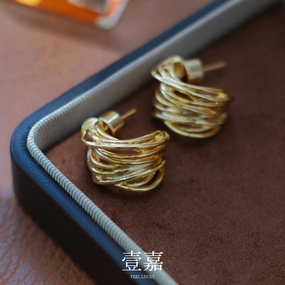 黄铜耳饰 壹嘉 黄铜耳饰 法式气质轻奢简约大气黄铜耳钉 DH004