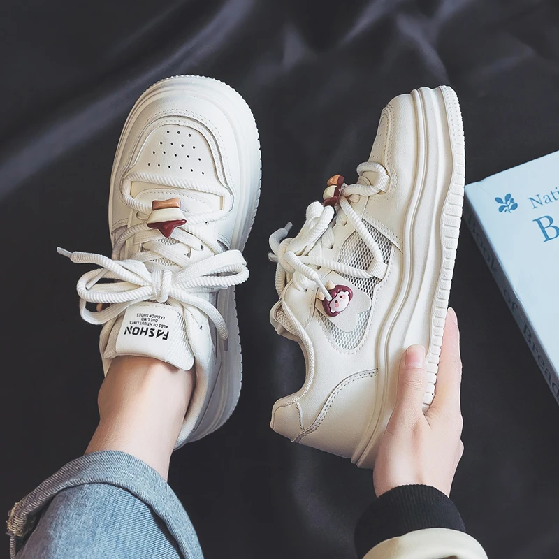 人本网面小白鞋女2025夏季薄款厚底运动板鞋休闲百搭缕空透气网鞋