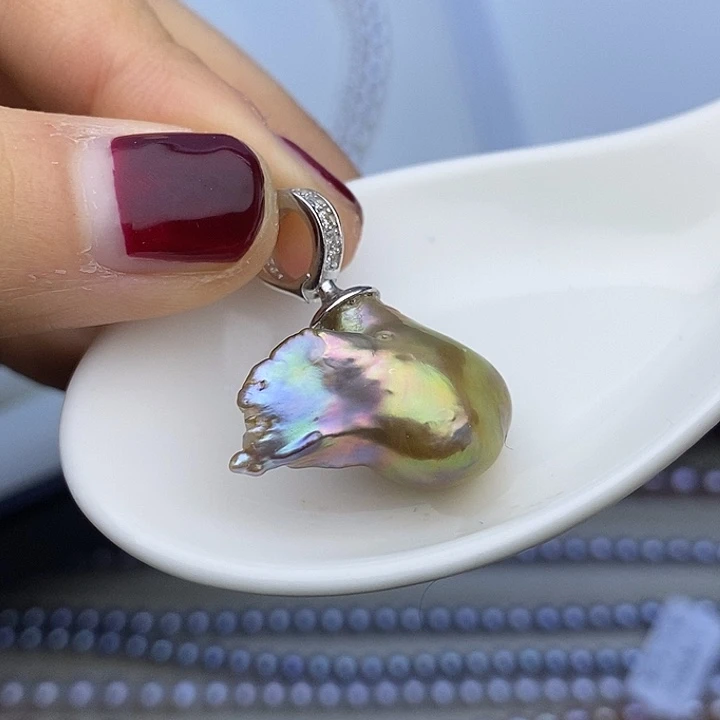 银S925镶嵌项链淡水珍珠