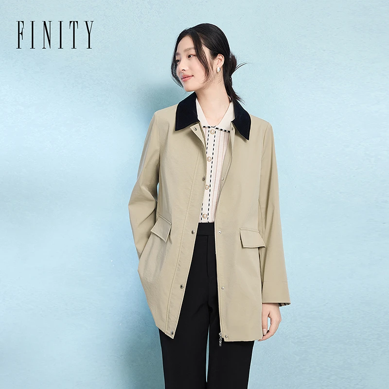 FINITY菲妮迪新款风衣气质短款时尚休闲百搭宽松翻领通勤休闲气质