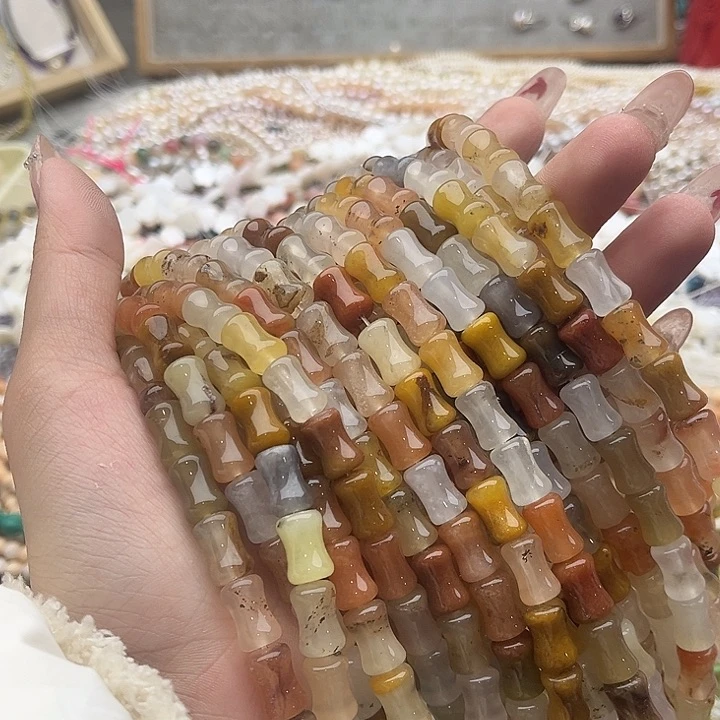 玛瑙/玉髓珠宝半成品未镶嵌一条8mm左右金丝玉竹节几颗有瑕