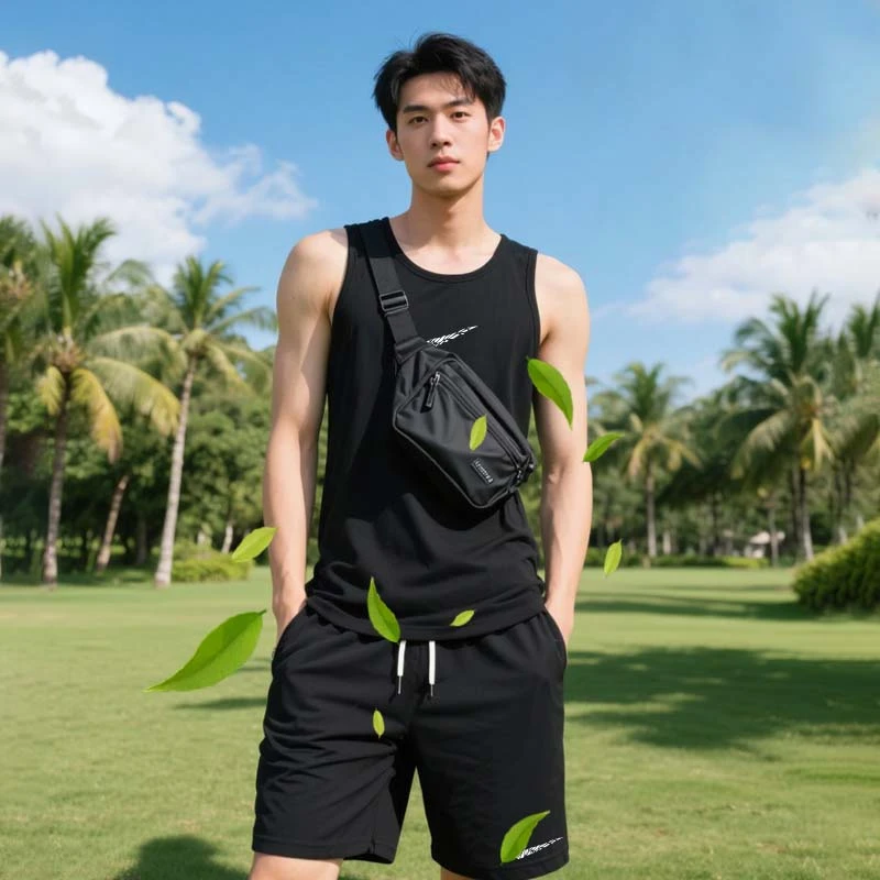 痞帅潮流时尚大码休闲背心套装男士夏季加肥加大宽松一整套