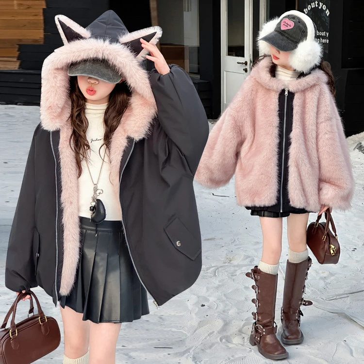 【双面穿】女童加绒外套秋冬2025新款洋气爆款女孩高级感加厚保暖潮