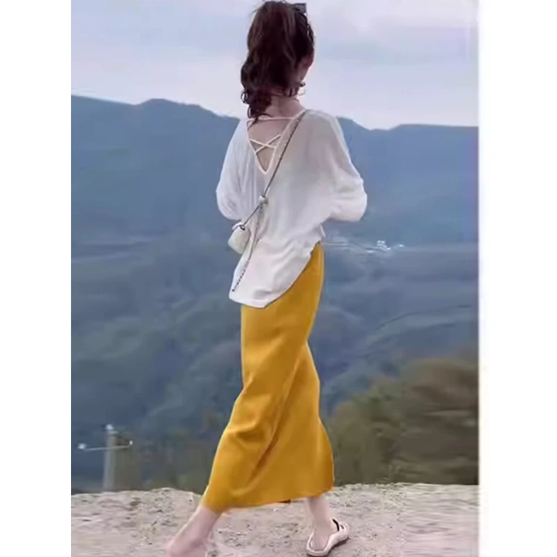 韩版冰丝露背长袖防晒衫女2025年夏季新款宽松轻薄透气罩衫外穿