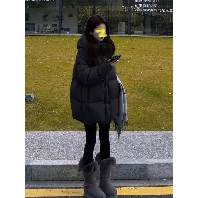 云朵泡芙中长款加厚连帽羽绒服