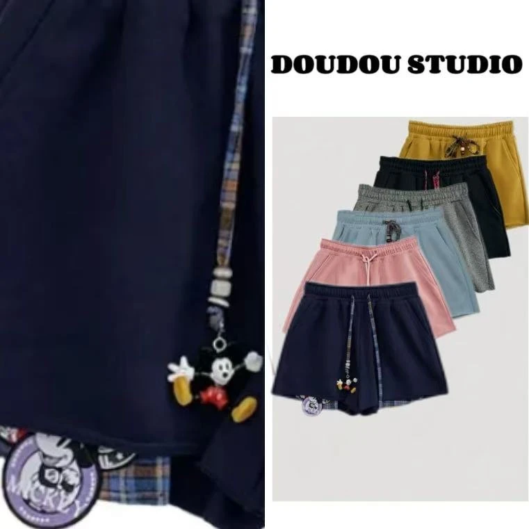 【兜兜】米老鼠 春夏新款小刺绣拼接假两件短裤 井9516