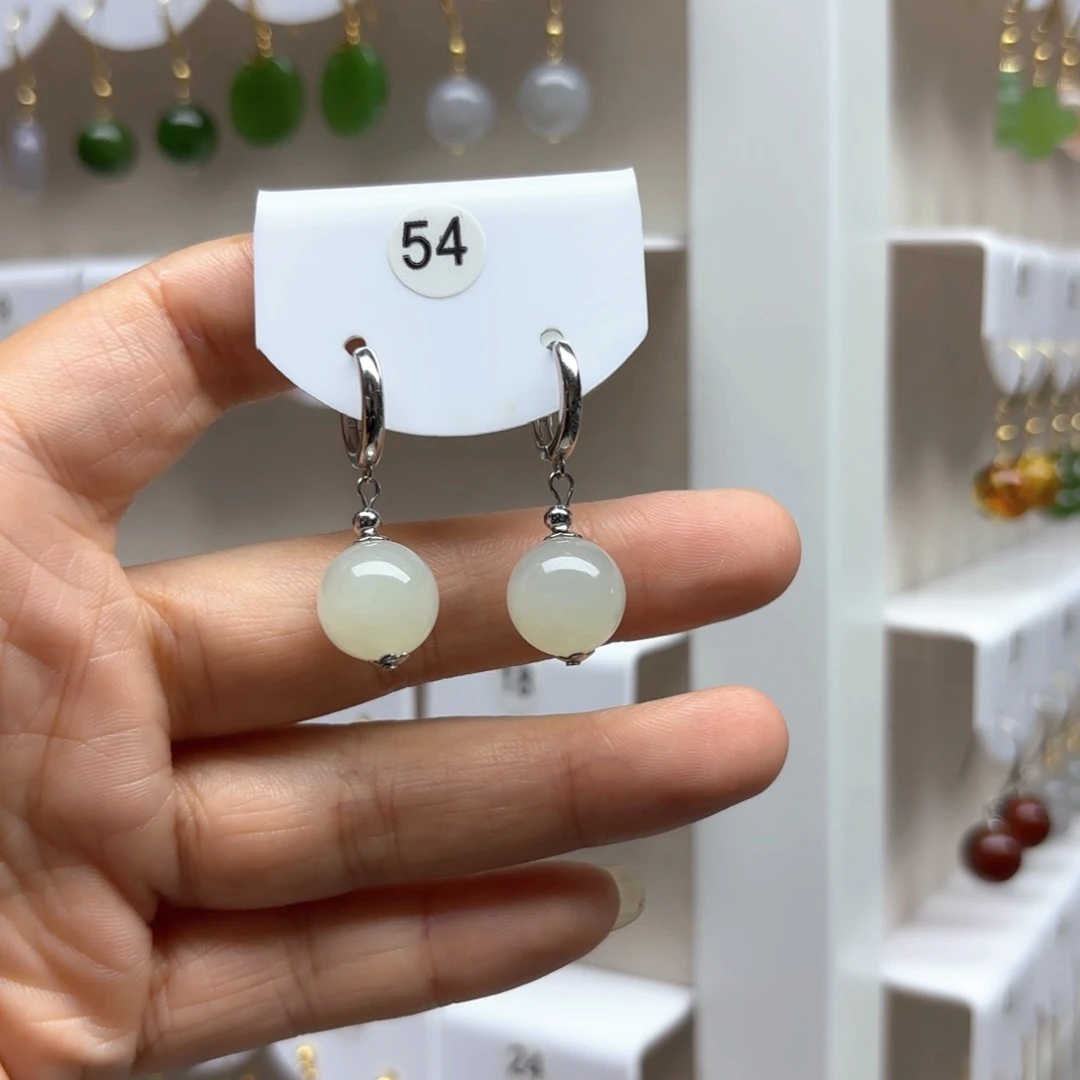 和田玉银S925镶嵌耳饰