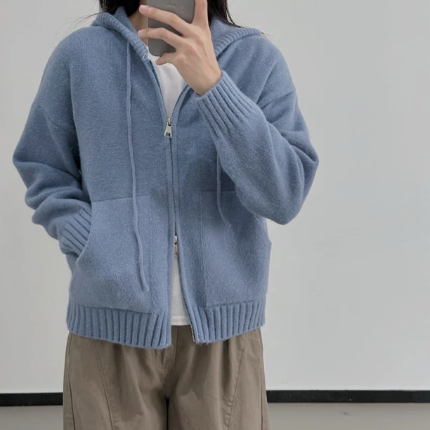 美芽 8月14日10:30am直播上新 【海盐味】两色韩系柔软连帽毛衣外套