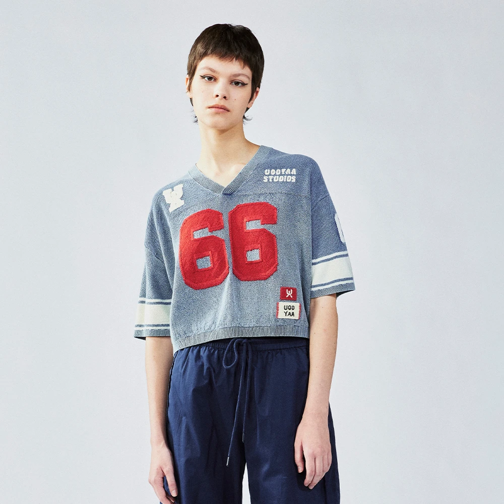 UOOYAA/乌丫2025夏款「球衣Remake」复古截短毛衫T恤UL25222M211139