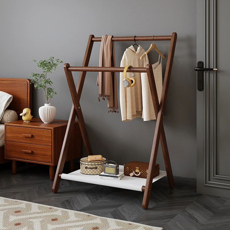 榉木挂衣架卧室落地衣帽架家用房间床尾小型晾衣架轻奢衣服收纳架