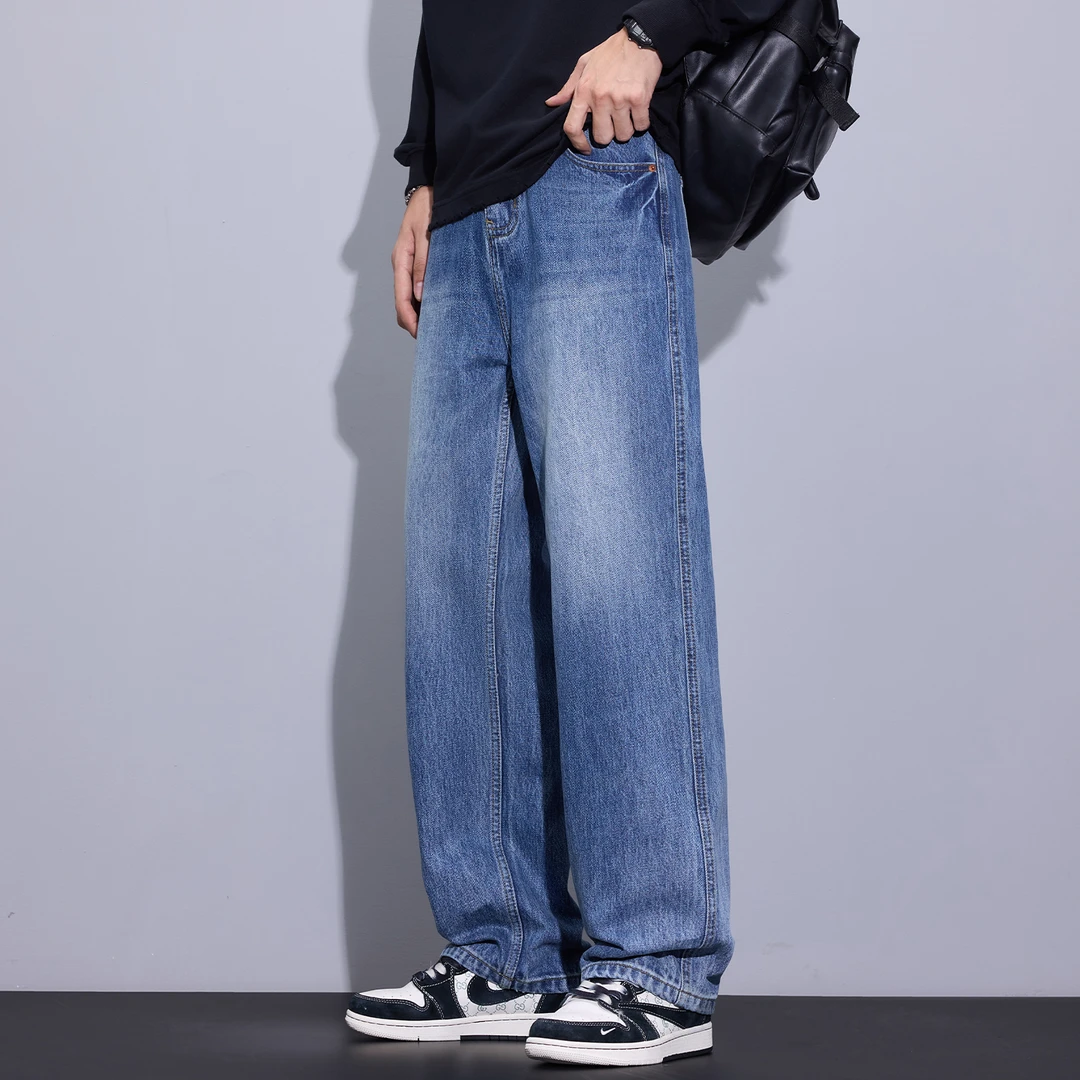 Kuvine2025秋季新款垂感美式复古直筒宽松蓝色百搭休闲牛仔裤男士