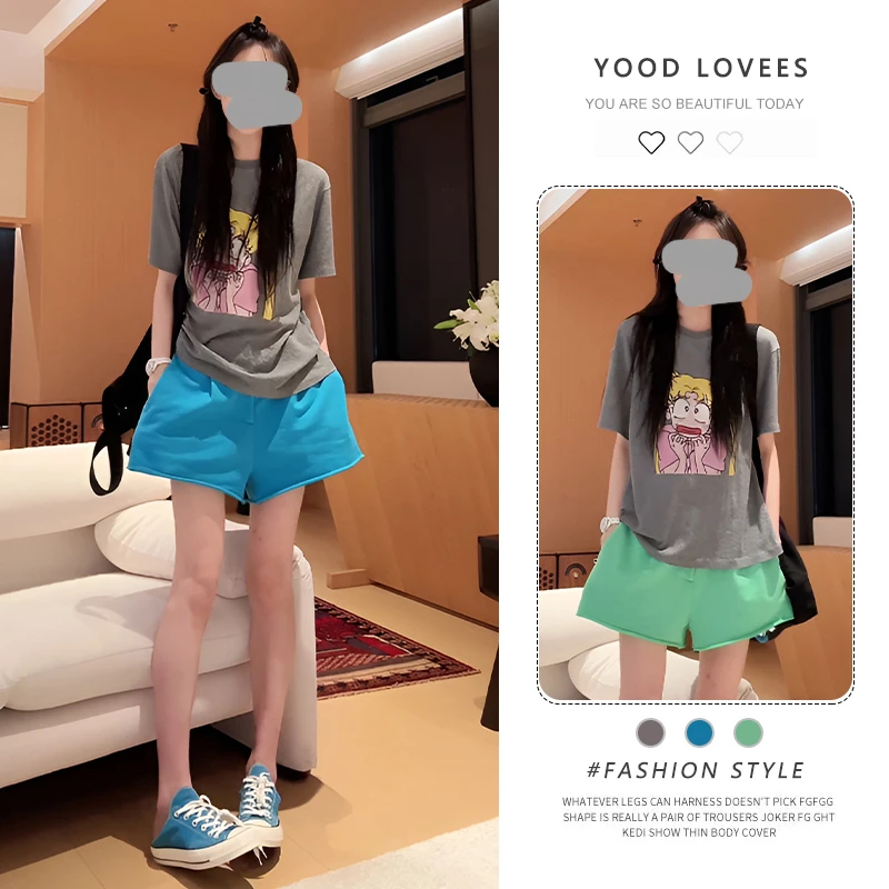 2025不踩雷不撞款别致设计感套装休闲显瘦印花T恤高腰短裤女夏装