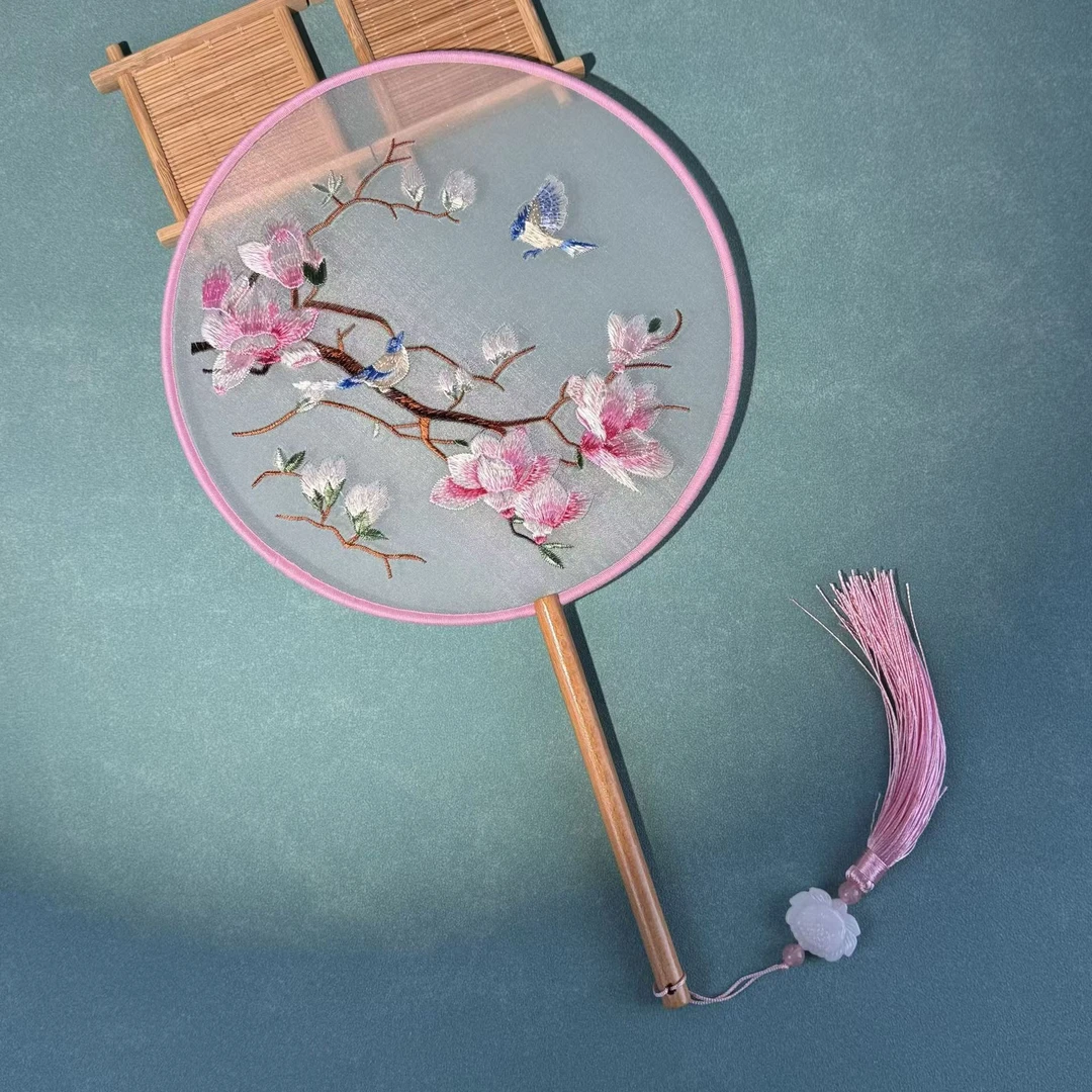 【70玉兰相思鸟】 苏绣精品双面刺绣古典团扇