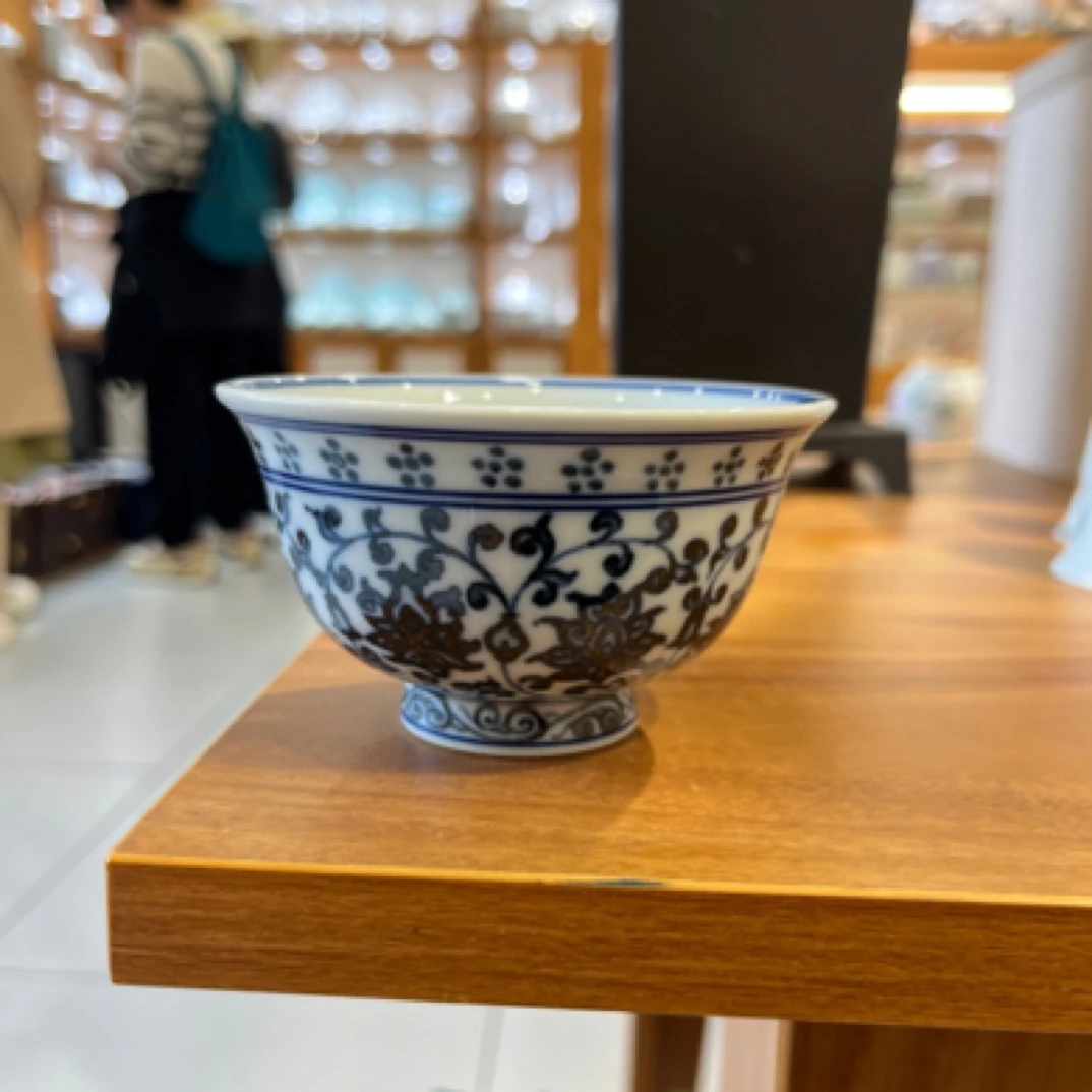 青艺窑 手绘主人杯压手杯 仿明青花缠枝莲全手工 景德镇高温陶瓷