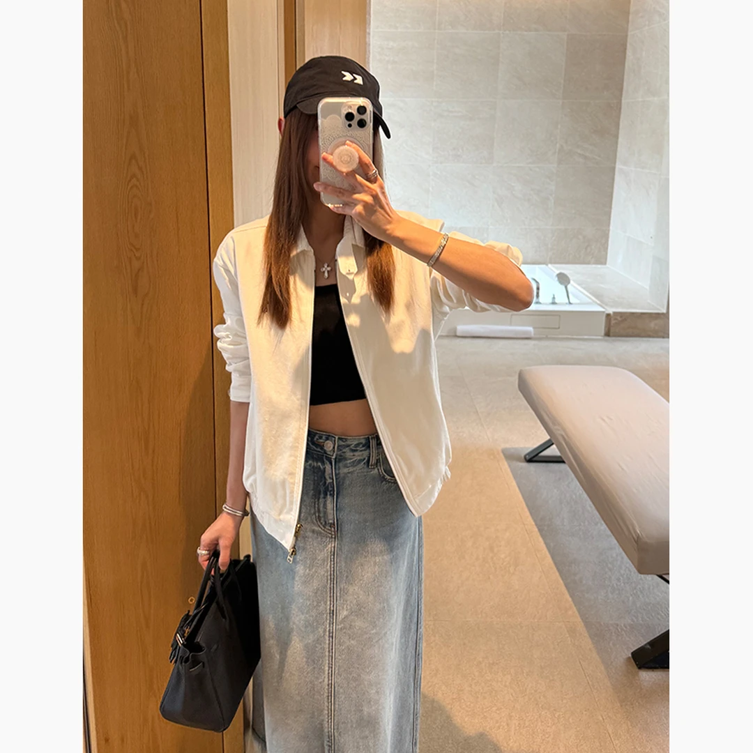 Janie Yee"小白" 休闲宽松衬衫短款polo领白色外套春夏 25A0352