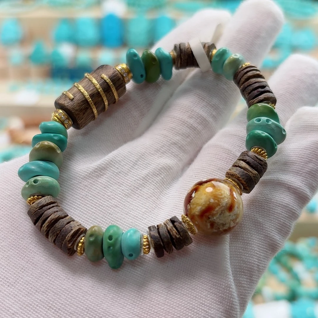 绿松石18K金镶嵌珠宝奇石