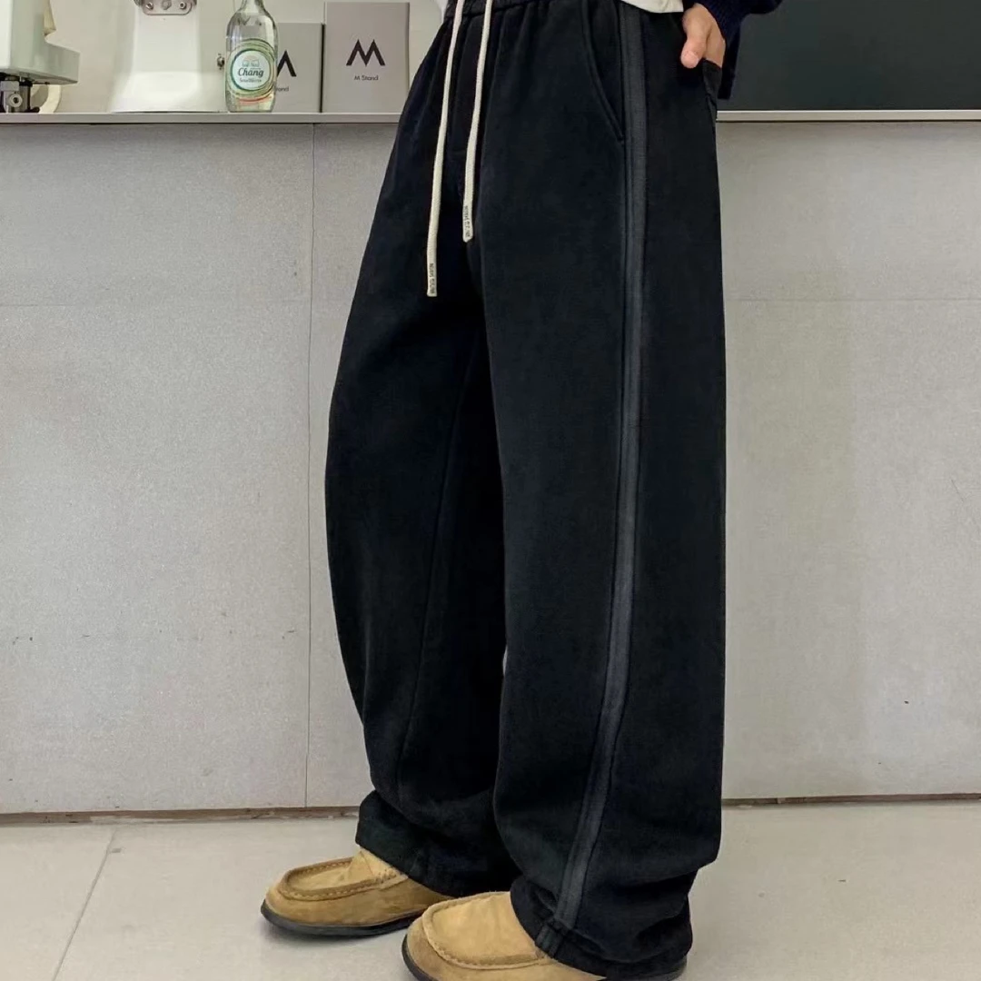 潮嘢冬季加绒男士时尚百搭宽松微弯刀直筒休闲裤卫裤长裤帅气男裤