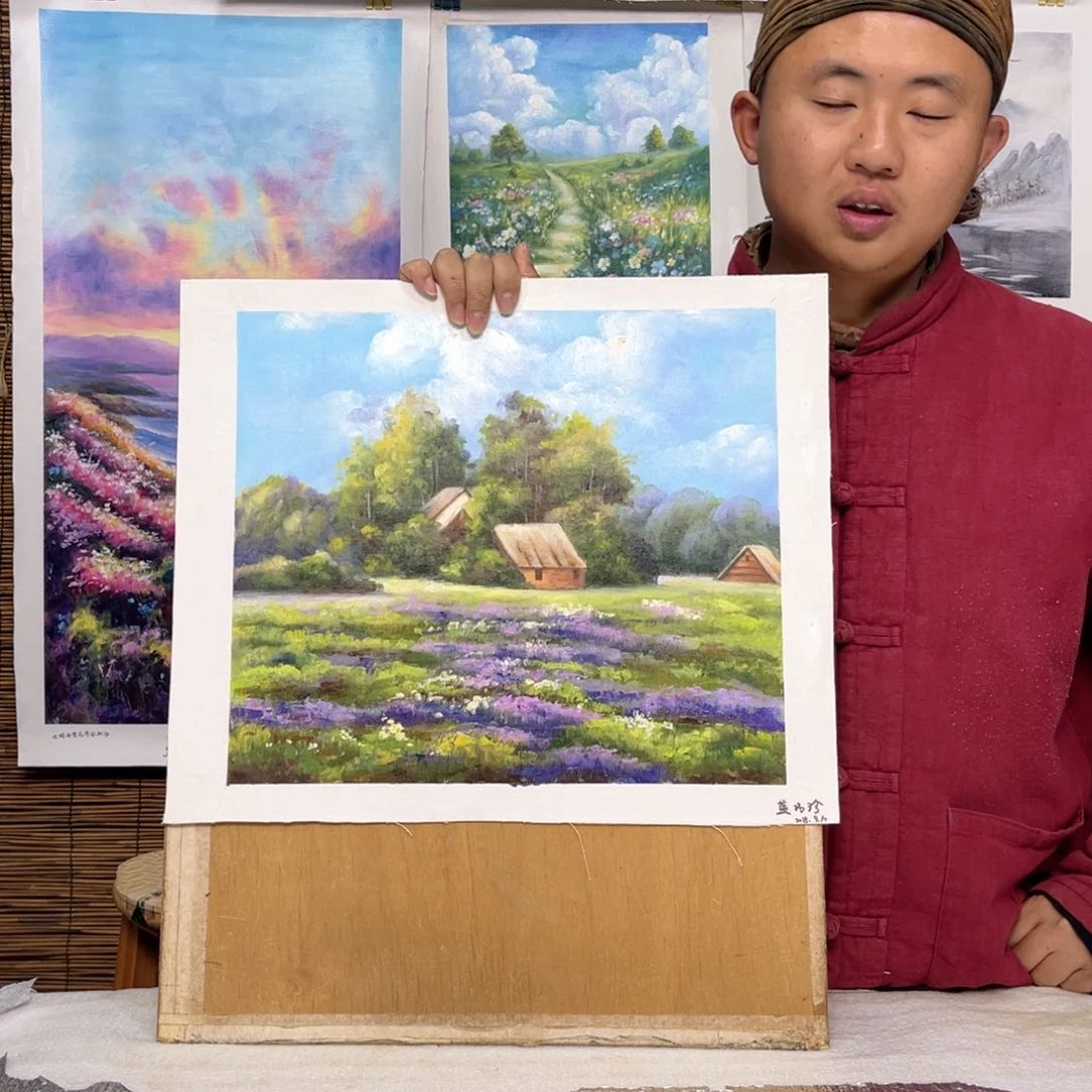 油画行路人小院绘画作品竞拍