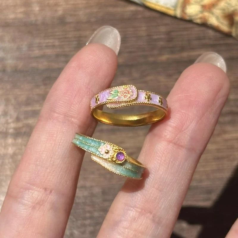 925银戒指 轻奢新中式滴釉印花戒指女高级感设计百搭精致食指戒女