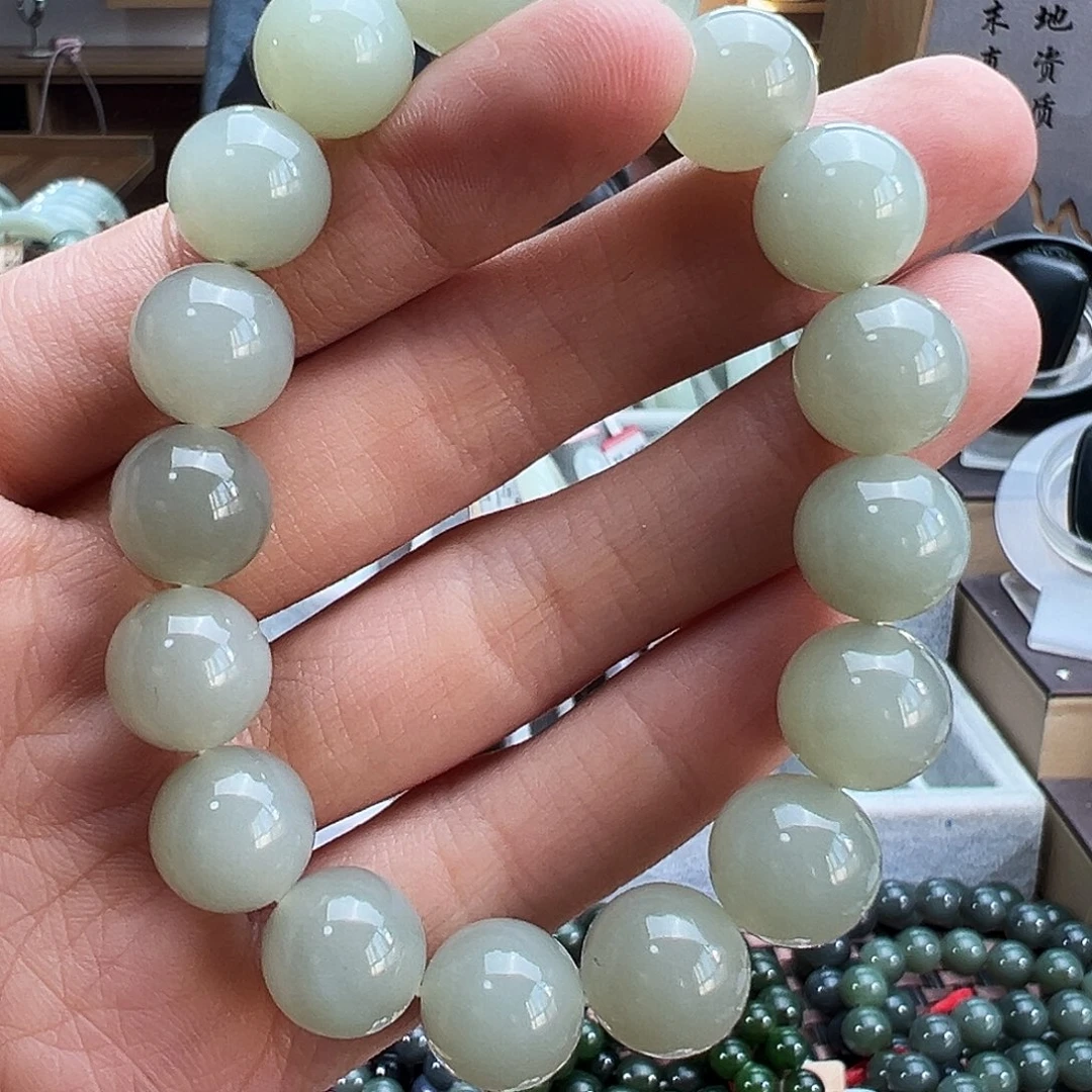 和田玉未镶嵌手串且末料青白玉手串卡12