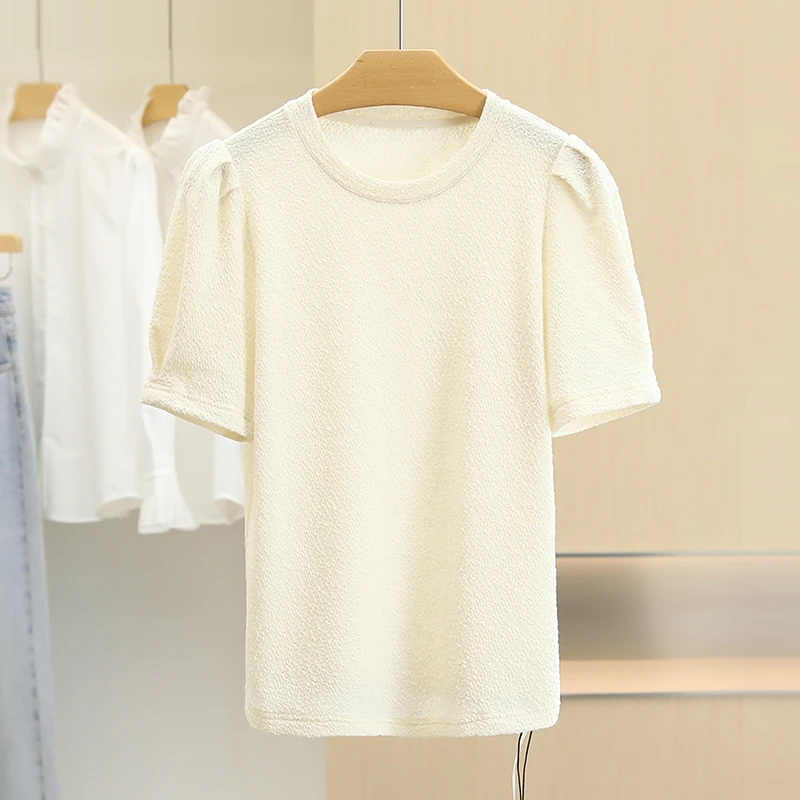 伍莎服饰云仓【图】简约纯色修身圆领百搭短袖T恤春装